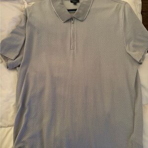 Express Light Gray Textured Zip Polo Shirt